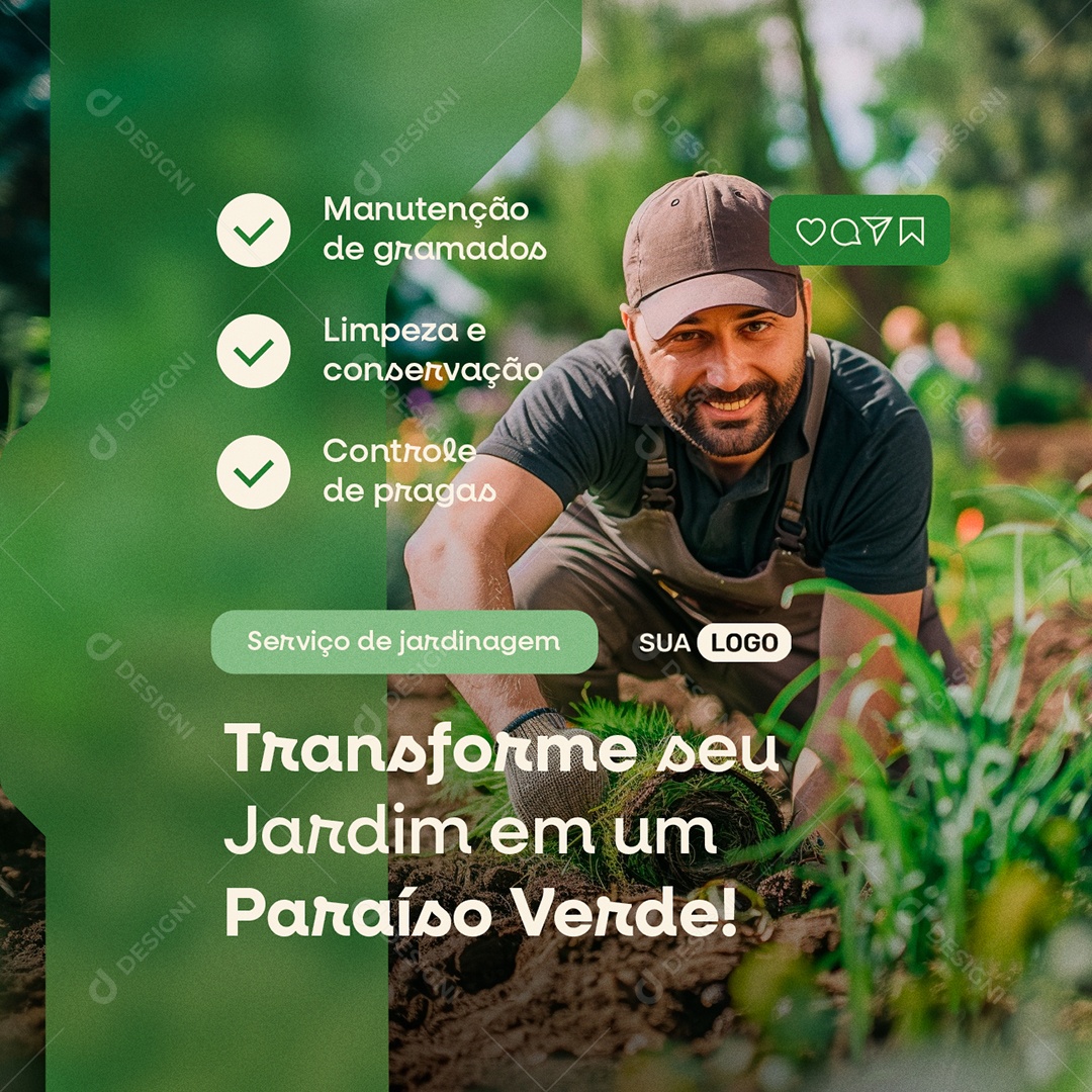 Jardinagem Transforme seu Jardim em um Paraíso Verde Social Media PSD Editável