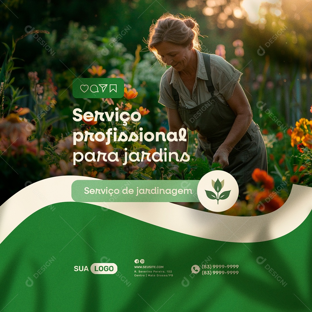 Jardinagem Serviço Profissional para Jardins Social Media PSD Editável