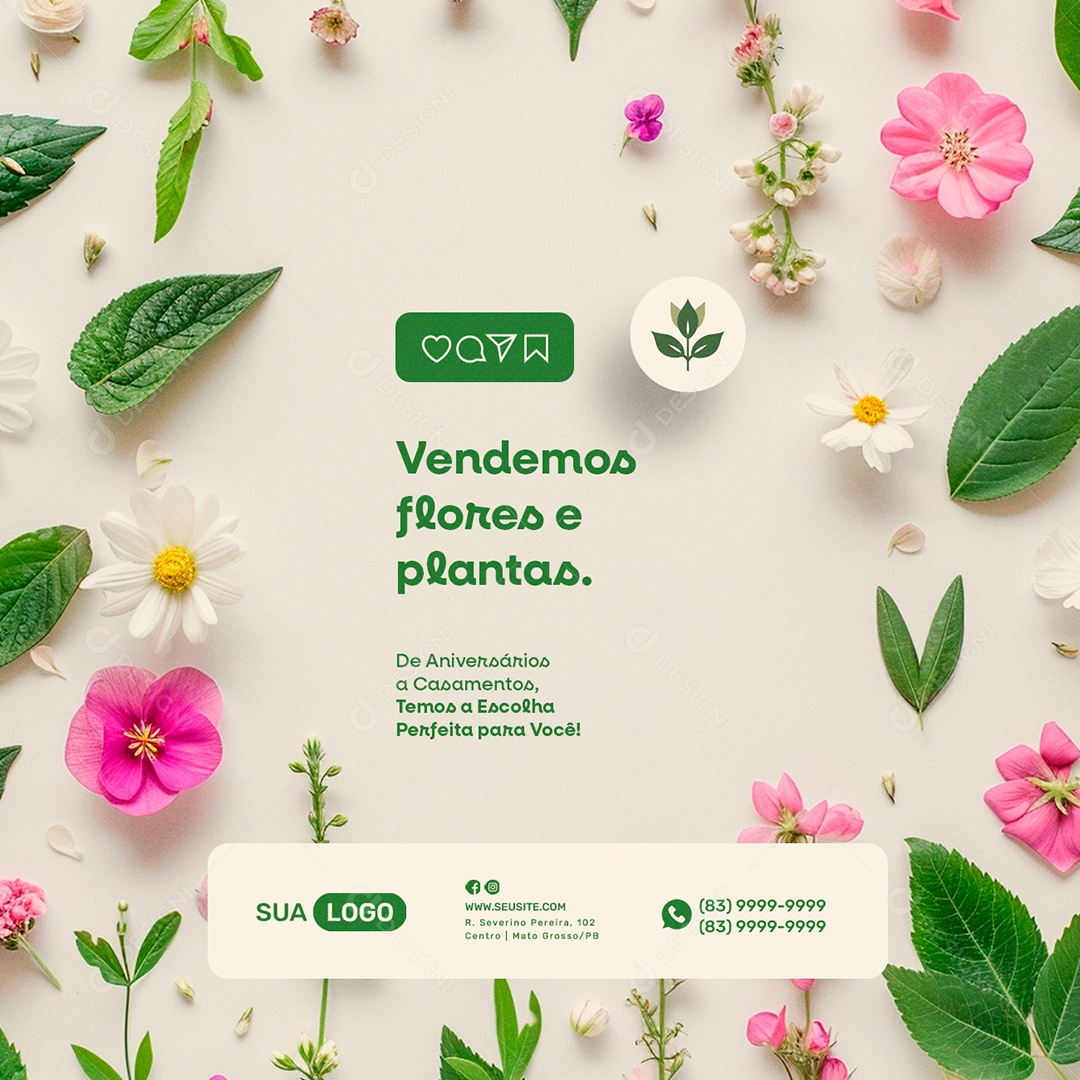 Jardinagem Vendemos Flores e Plantas Social Media PSD Editável