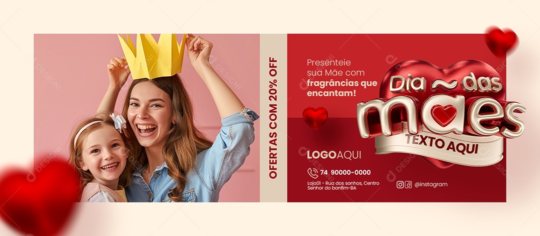 Banner Dia das Mães Perfumaria Ofertas com 20% Off Social Media PSD Editável