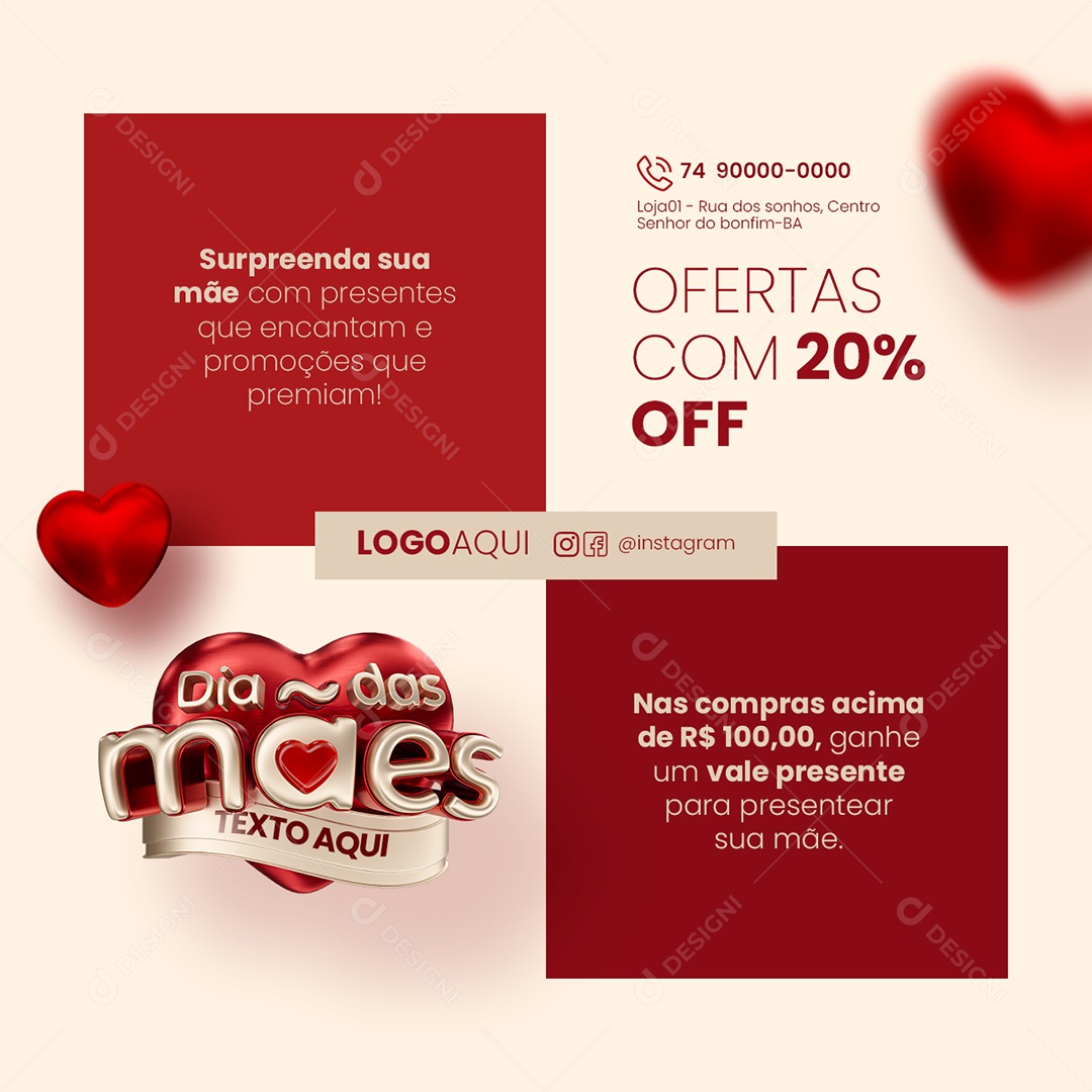 Dia das Mães Perfumaria Ofertas com 20% Off Social Media PSD Editável