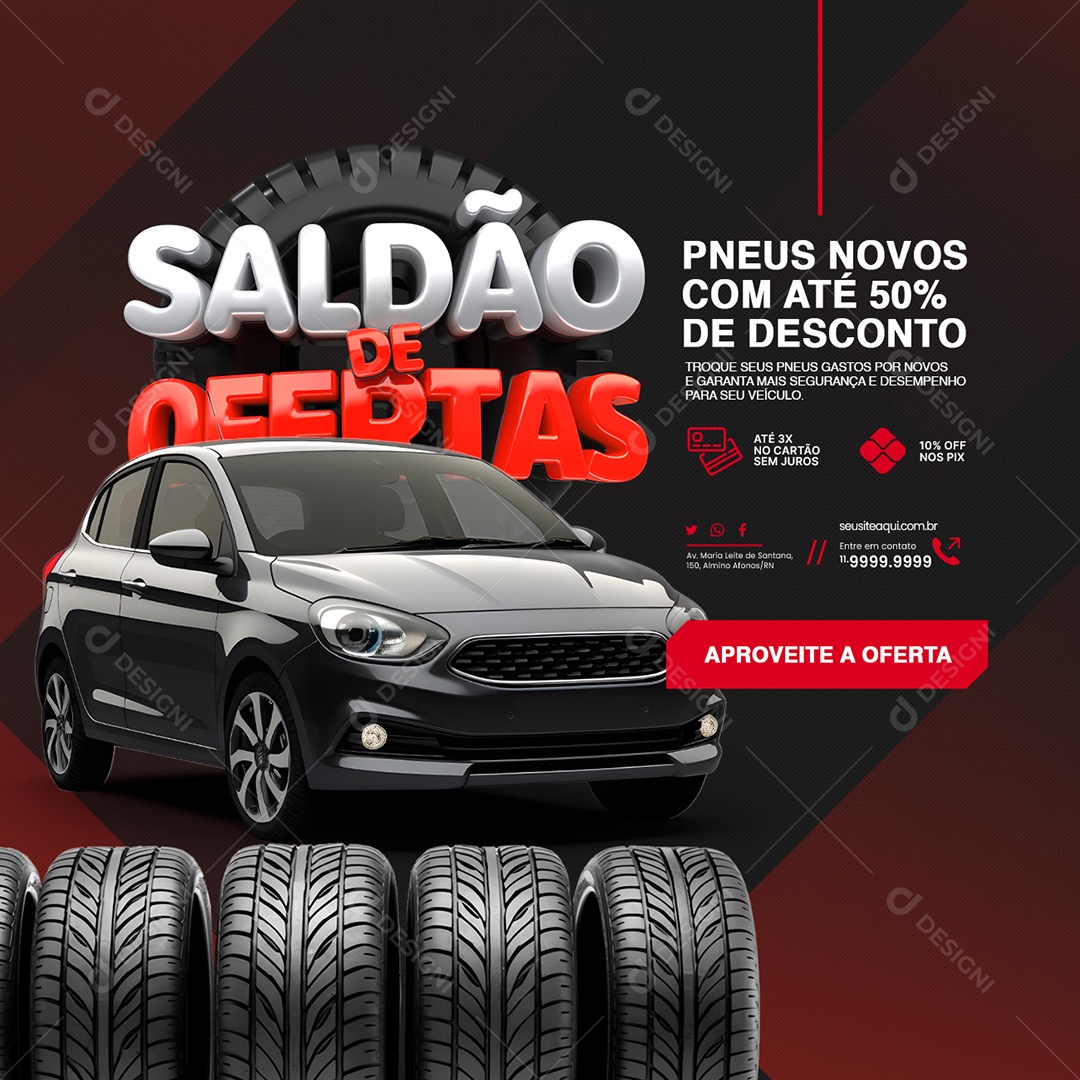 Social Media Loja de Pneus Saldão de Ofertas Pneus Novos com Até 50% de Desconto  PSD Editável