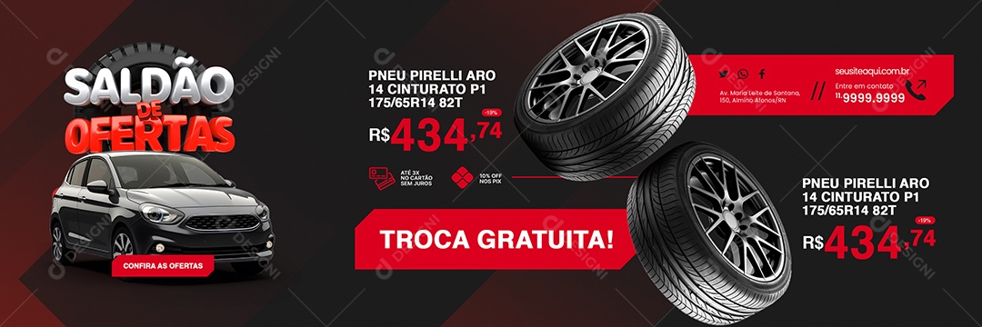 Carrossel Loja de Pneus Saldão de Ofertas Trocar Gratuita Social Media PSD Editável
