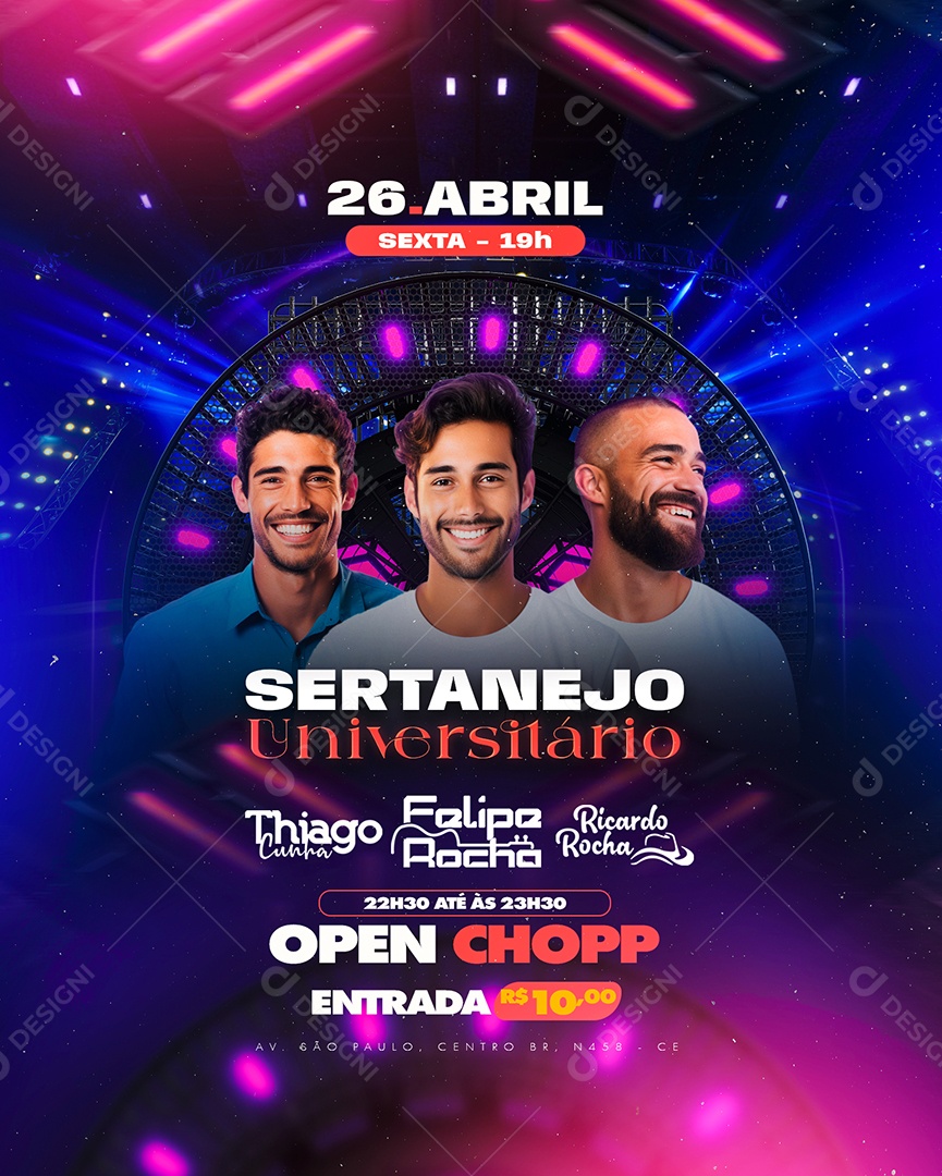 Flyer Sertanejo Universitário Thiago Cunha Felipe Rocha Social Media PSD Editável