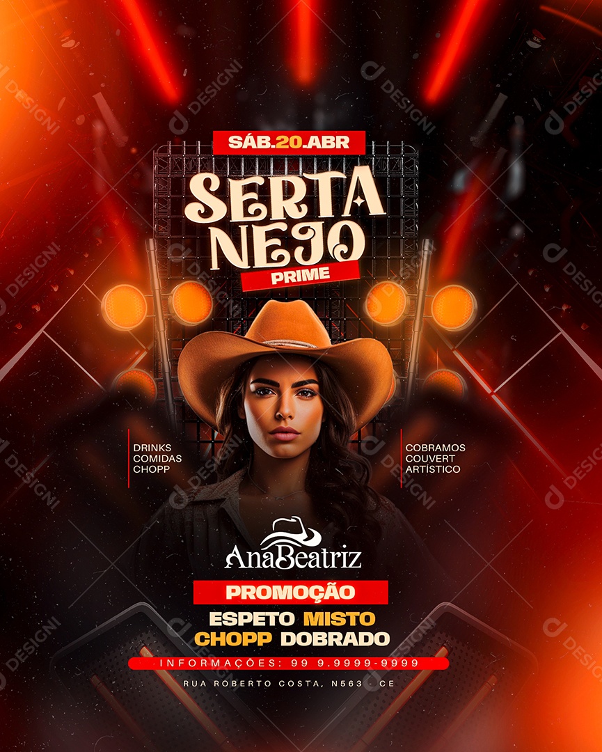 Flyer Sertanejo Prime Ana Beatriz Promoção Social Media PSD Editável