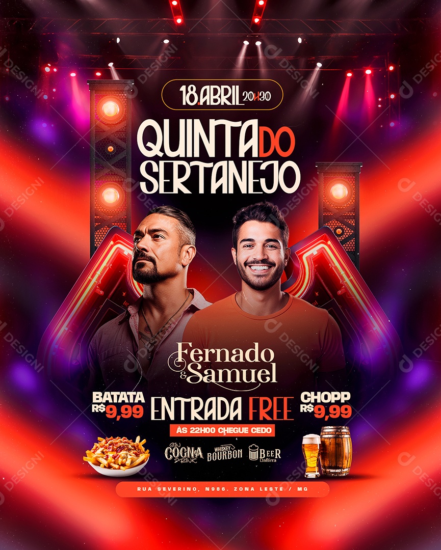 Flyer Quinta do Sertanejo Fernado e Samuel Social Media PSD Editável