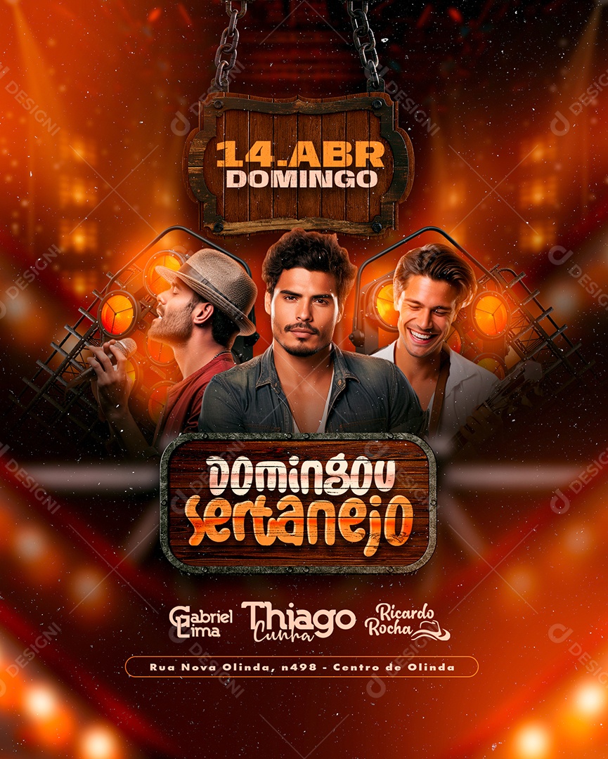 Flyer Domingou Sertanejo Gabriel Lima Thiago Cunha Ricardo Rocha Social Media PSD Editável
