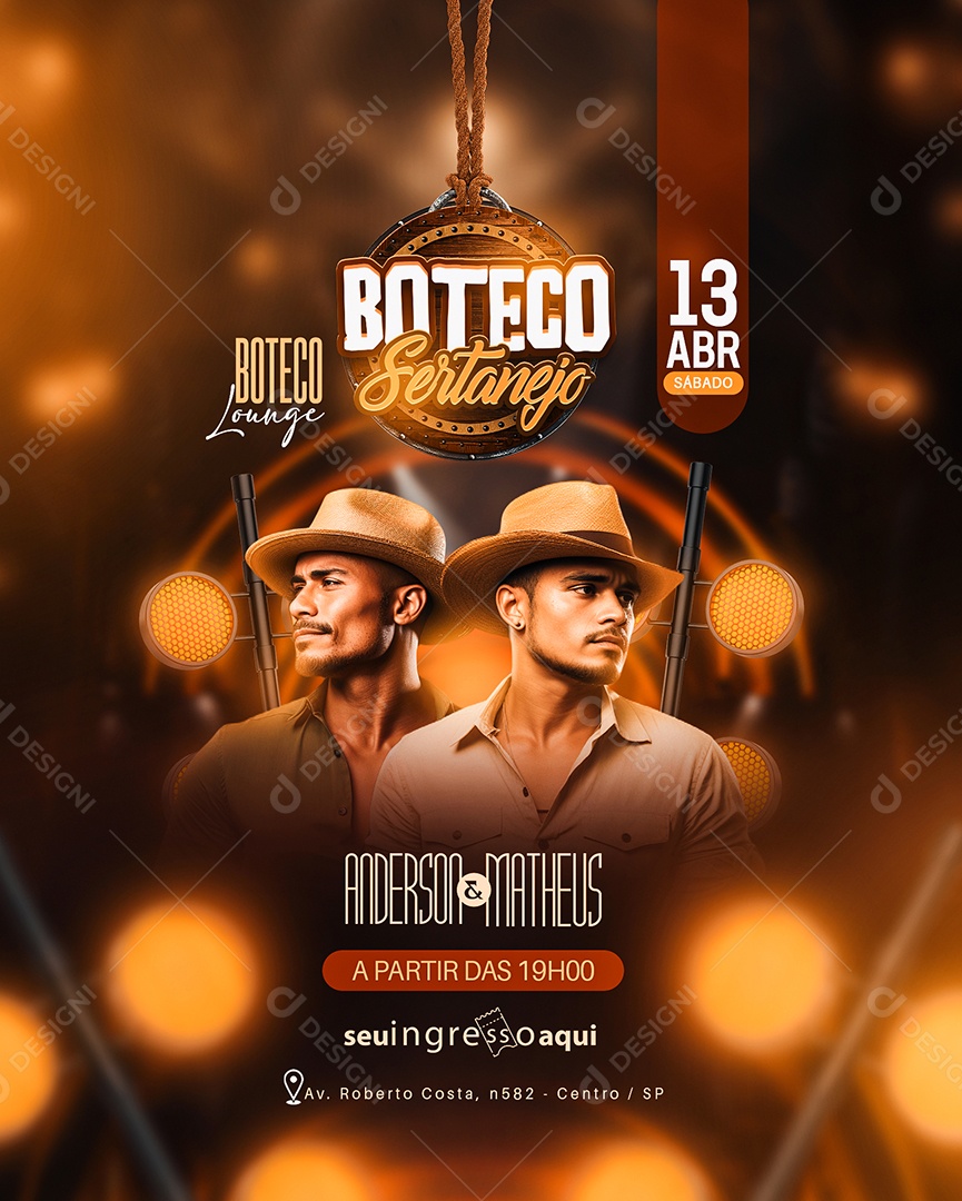 Flyer Boteco Sertanejo Anderson e Matheus Social Media PSD Editável