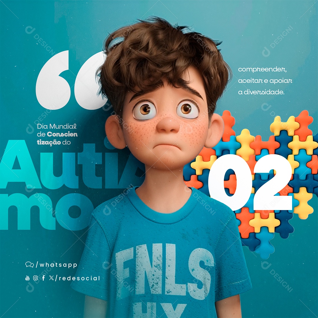 Dia Mundial da Conscientização do Autismo 02 de Abril Compreender Social Media PSD Editável