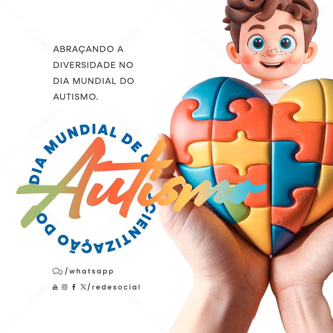Social Media Dia Mundial da Conscientização do Autismo 02 de Abril PSD Editável
