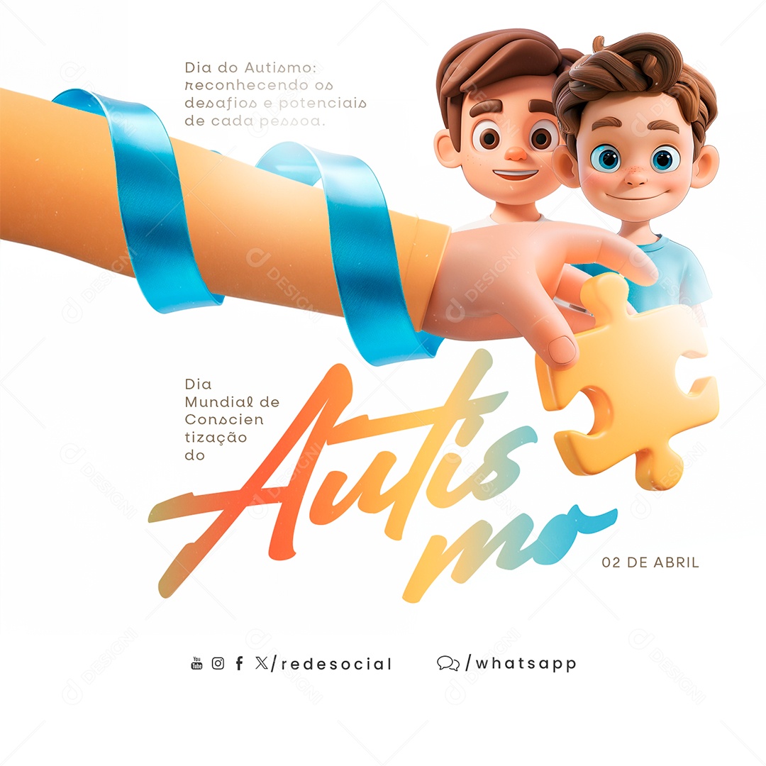 Dia Mundial da Conscientização do Autismo 02 de Abril Social Media PSD Editável