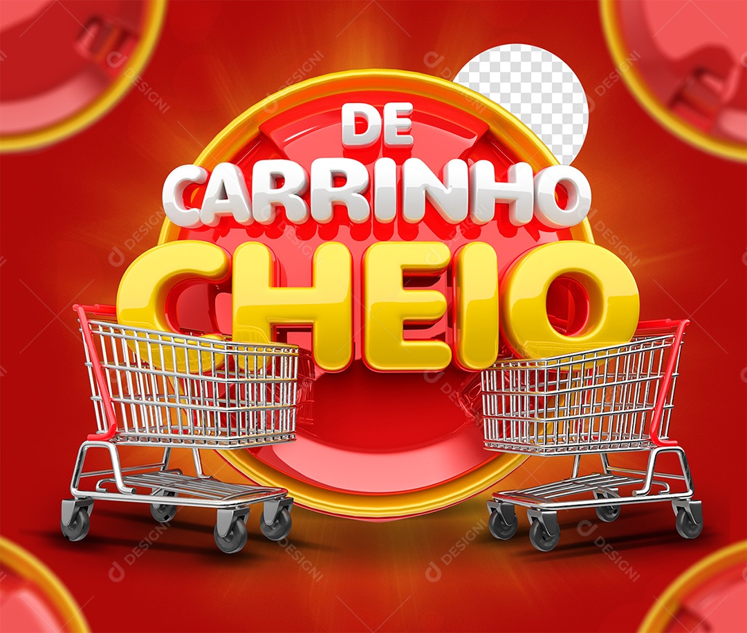 Selo 3D De Carrinho Cheio Vermelho amarelo e Branco para Composição PSD
