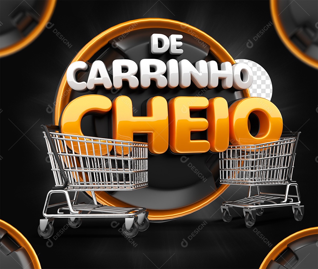 Selo 3D De Carrinho Cheio Laranja preto e Branco para Composição PSD