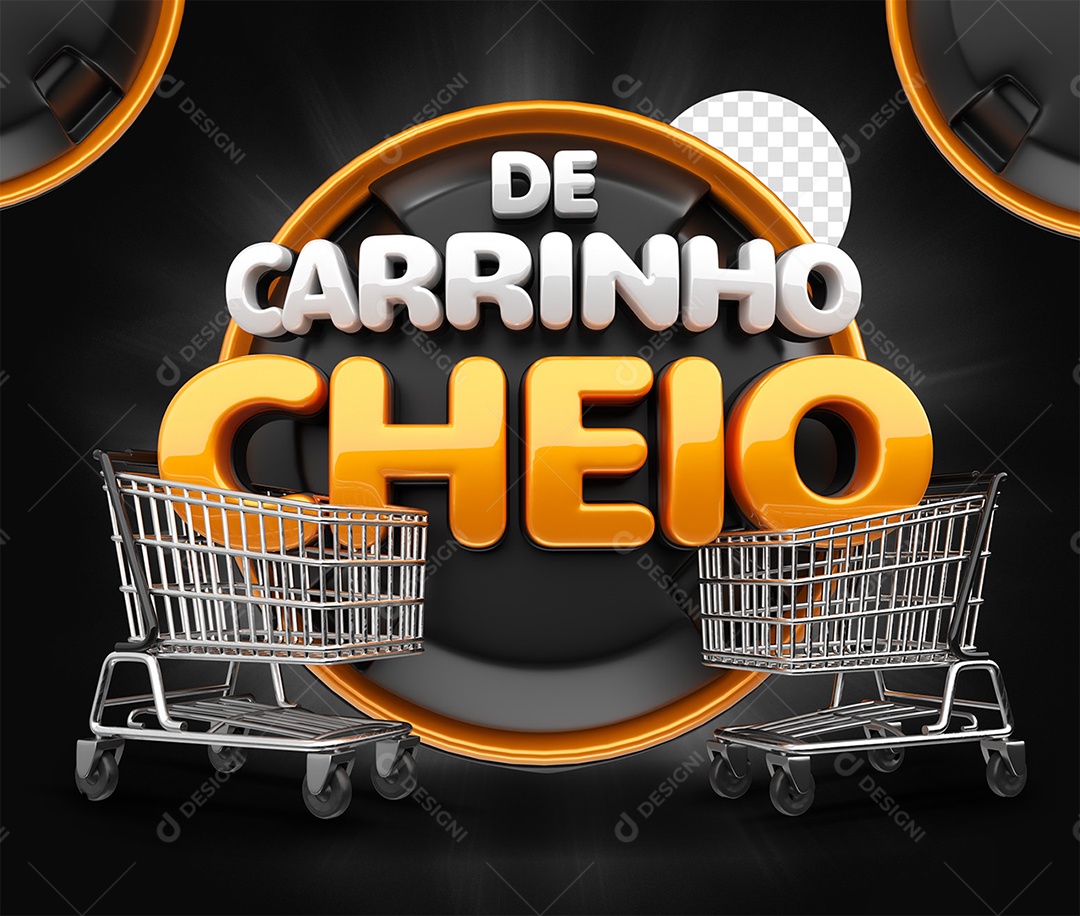 De Carrinho Cheio Selo 3D Laranja preto e Branco para Composição PSD