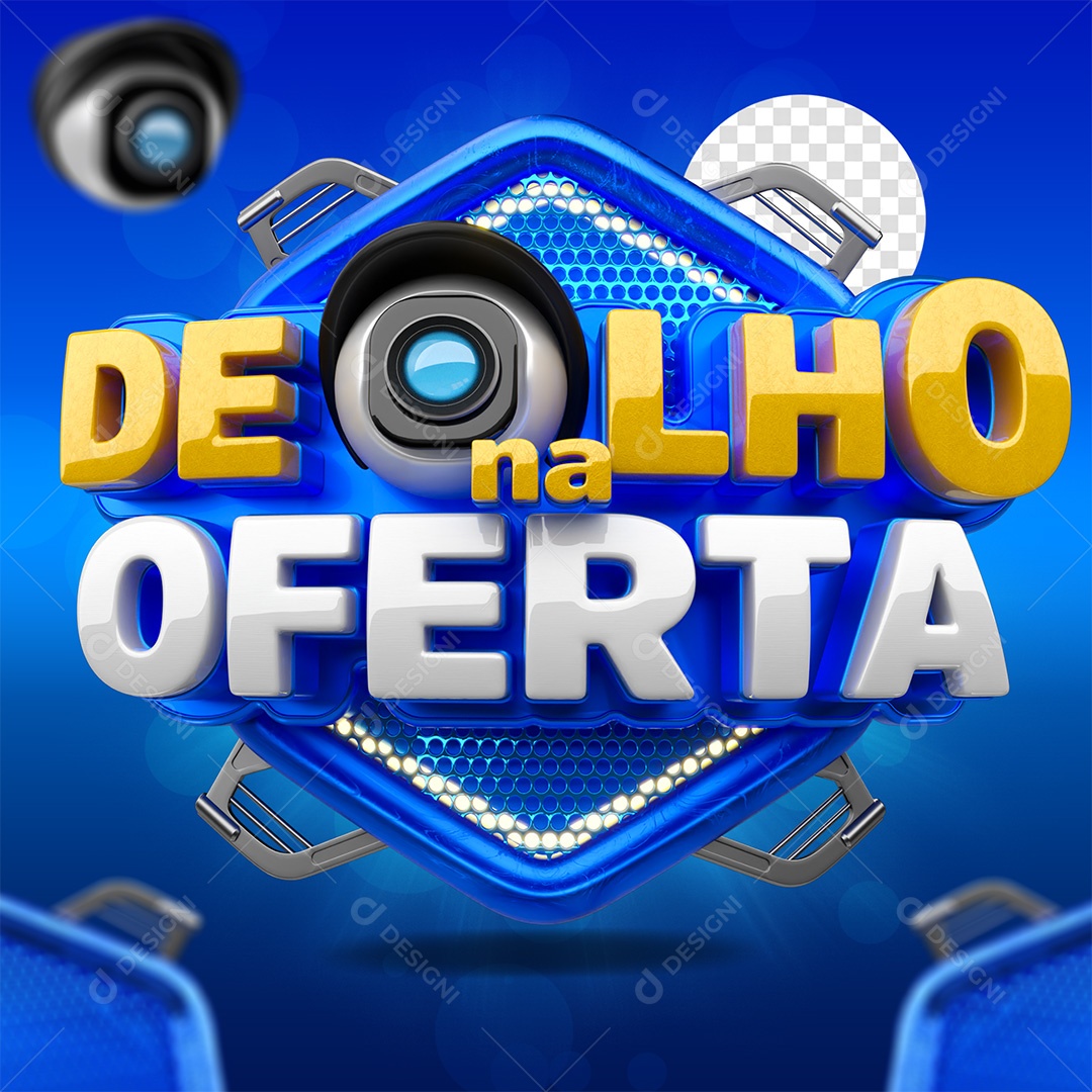 Selo 3D De Olho na Oferta Azul amarelo e Branco para Composição PSD