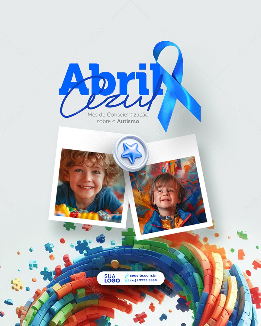 Social Media Abril Azul Mês de Conscientização Sobre o Autismo PSD Editável