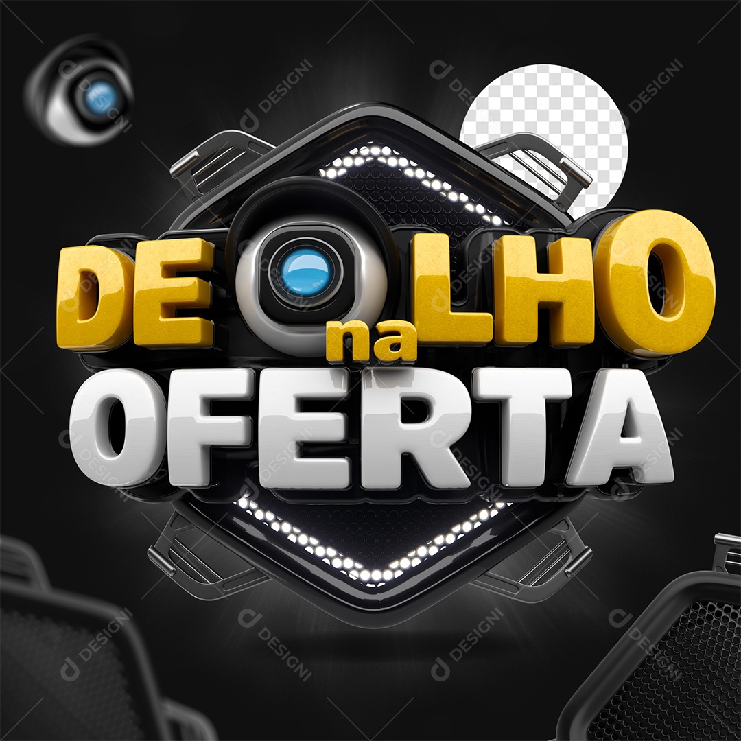 De Olho na Oferta Selo 3D Preto amarelo e Branco para Composição PSD