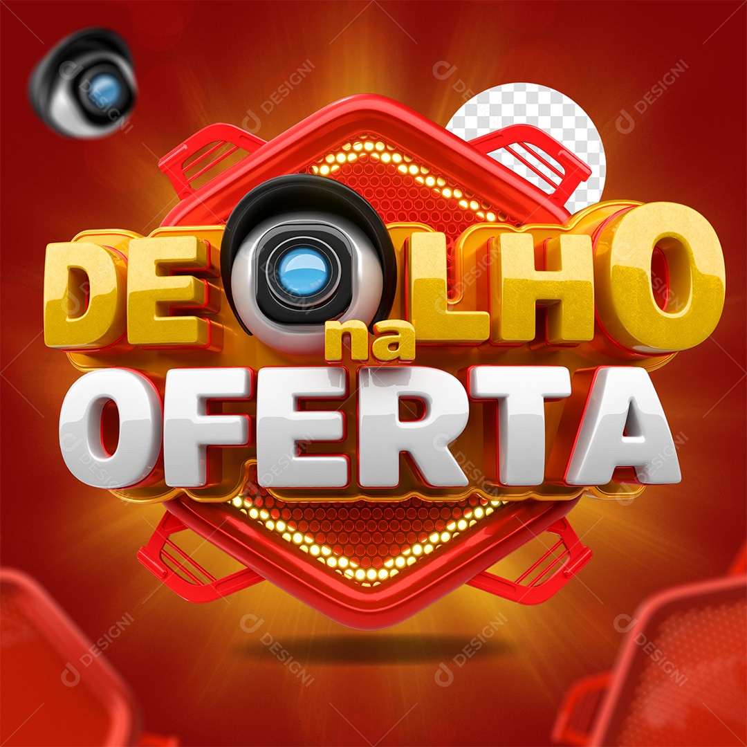 Selo 3D De Olho na Oferta Vermelho amarelo e Branco para Composição PSD