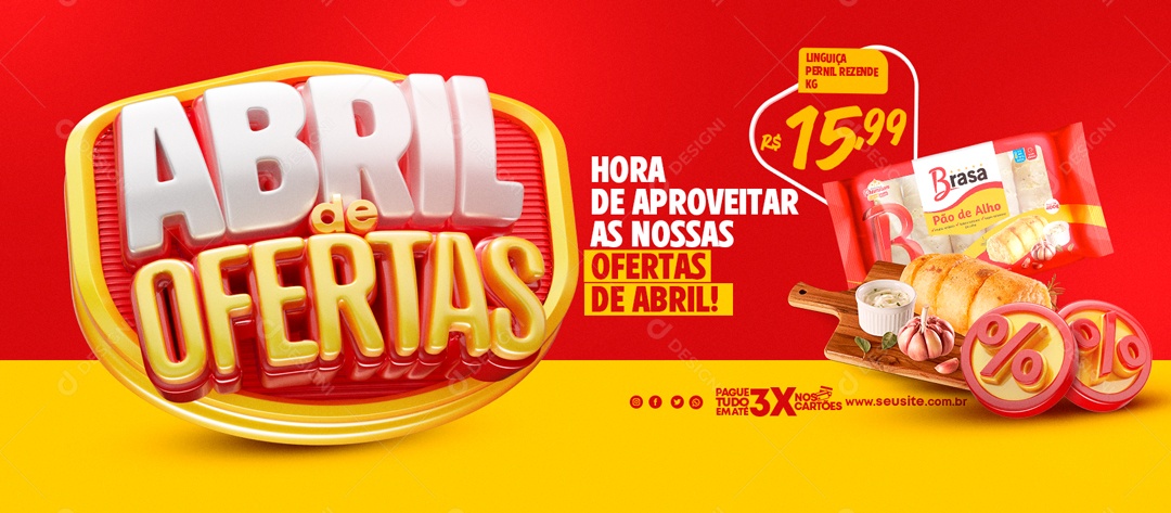 Banner Abril de Ofertas Hora de Aproveitar Social Media PSD Editável