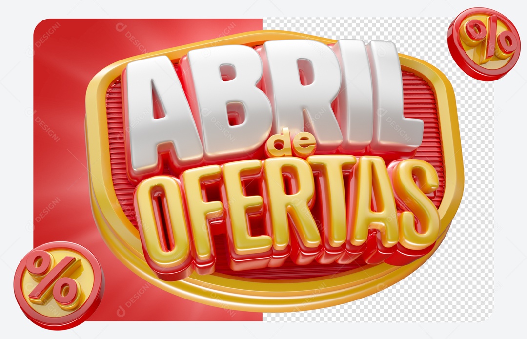 Abril de Ofertas Selo 3D Vermelho Dourado para Composição PSD