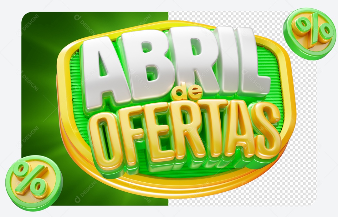 Abril de Ofertas Selo 3D Verde Dourado para Composição PSD