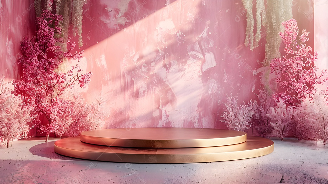 Palco rosa com flores