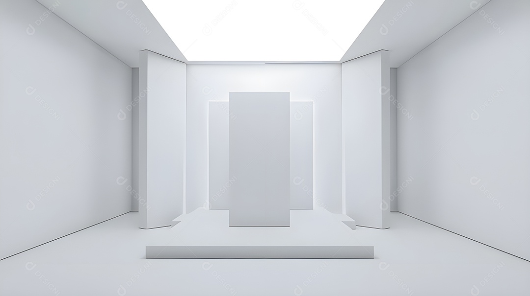 Sala com molduras e plataformas brancas