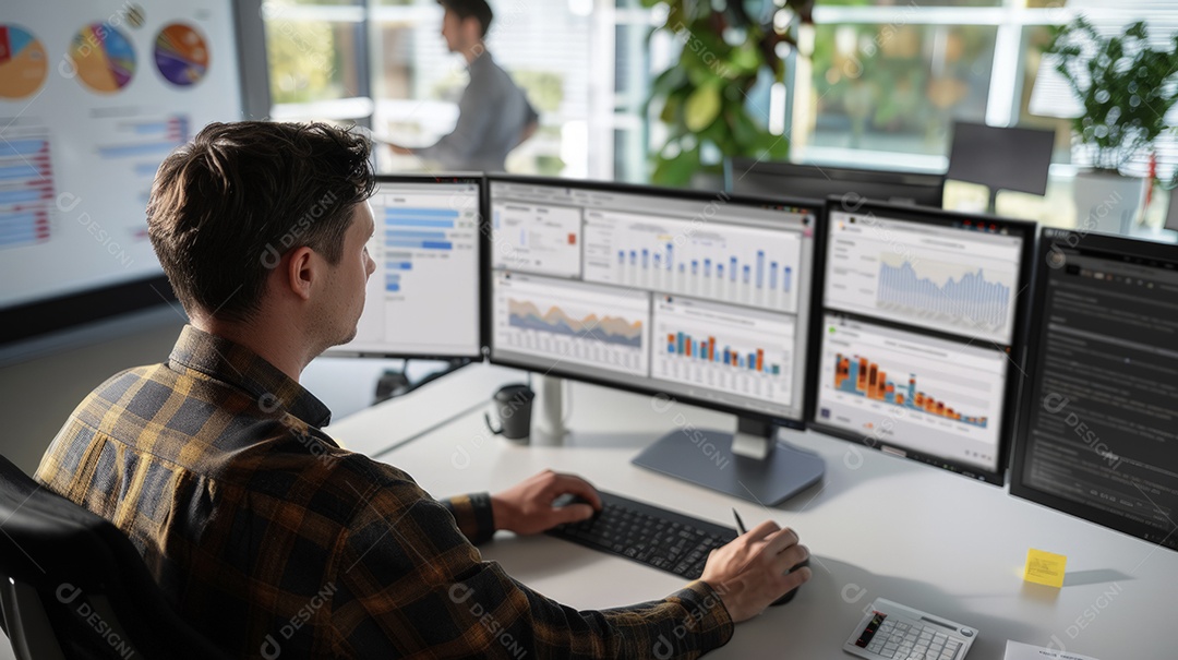 Analisando perfis de candidatos no computador com quadro de métricas de desempenho