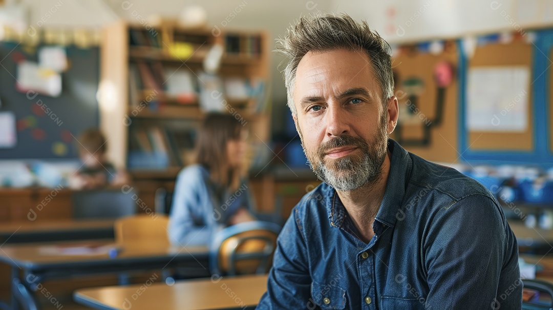 Professor charmoso em sala de aula ambiente de trabalho