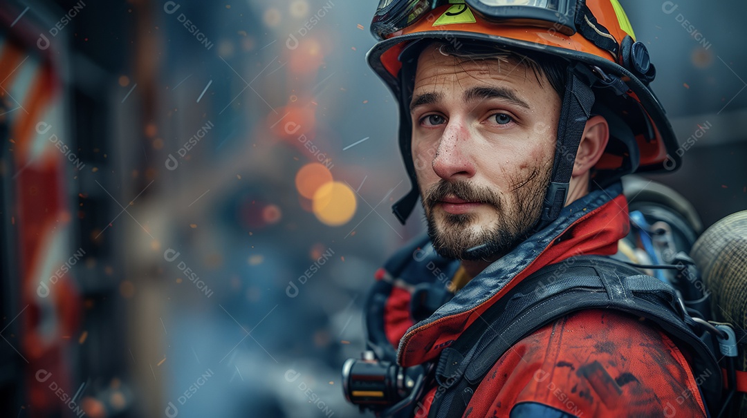 Homem bombeiro envolvidos nas atividades do seu trabalho profissional