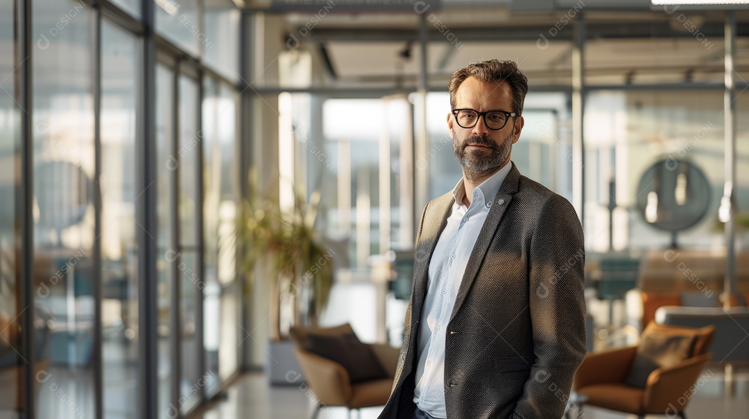 Homem de terno em escritório corporativo