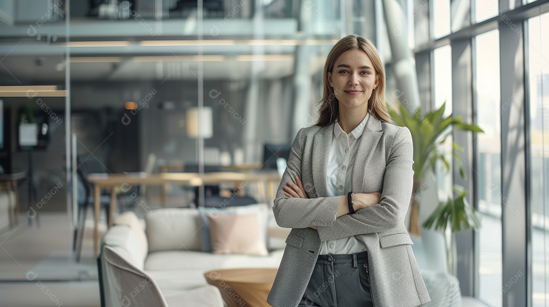 Empresária no escritório corporativo moderno