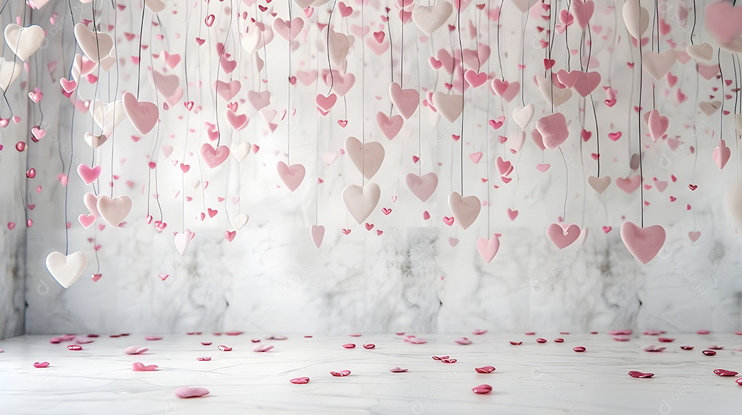 Enfeites de corações pendurados com confetes