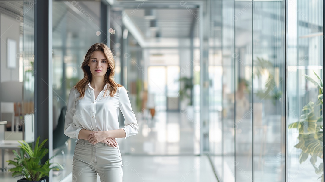 Uma linda jovem sucedida em seu escritório