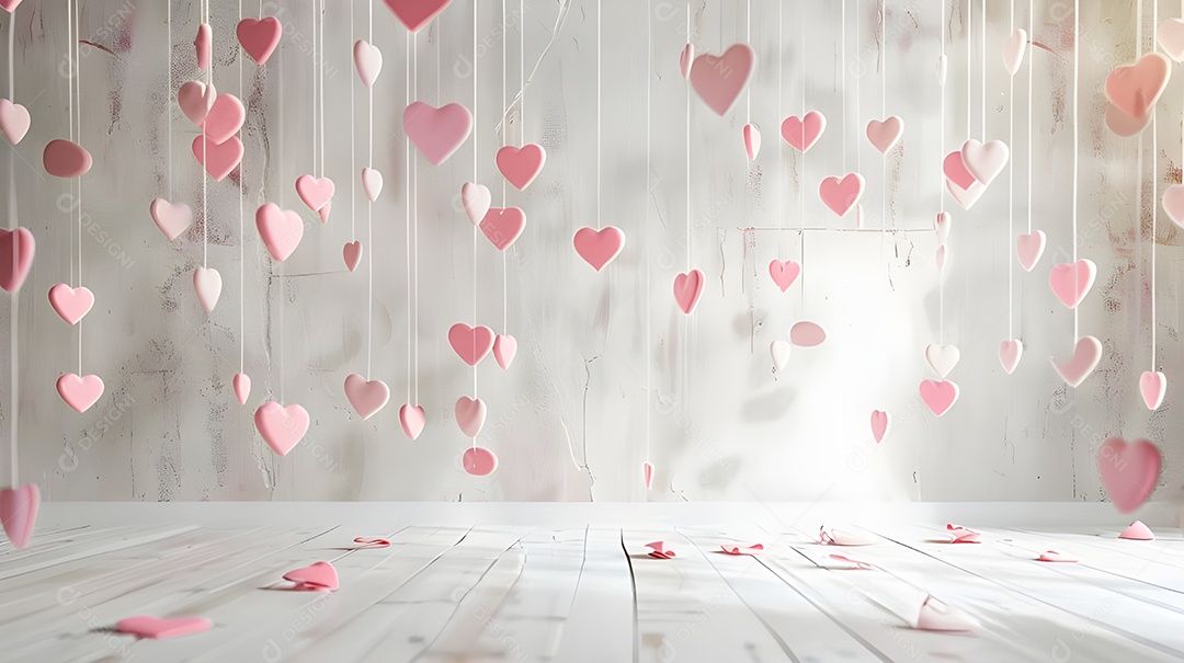 Corações pendurados em linhas decoração