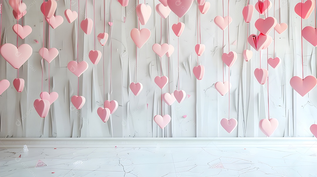 Corações pendurados em linhas decoração