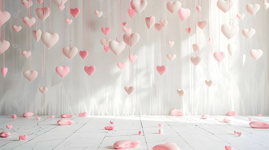 Enfeites de corações pendurados com confetes