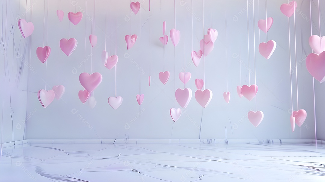 Enfeites de linhas com coração pendurados