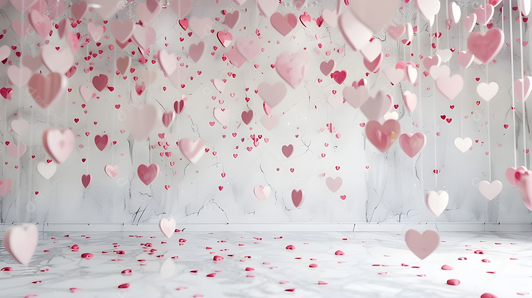 Enfeites de coração pendurados linhas