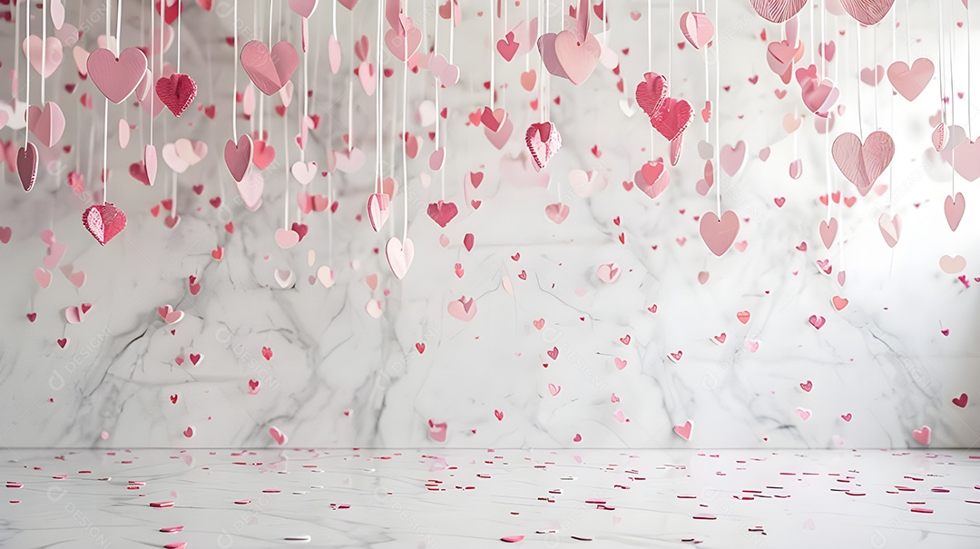 Enfeites de corações pendurados com confetes