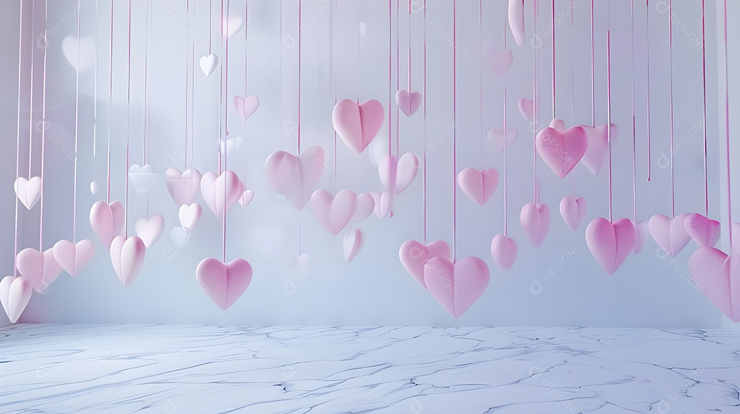 Enfeites de corações pendurados com confetes