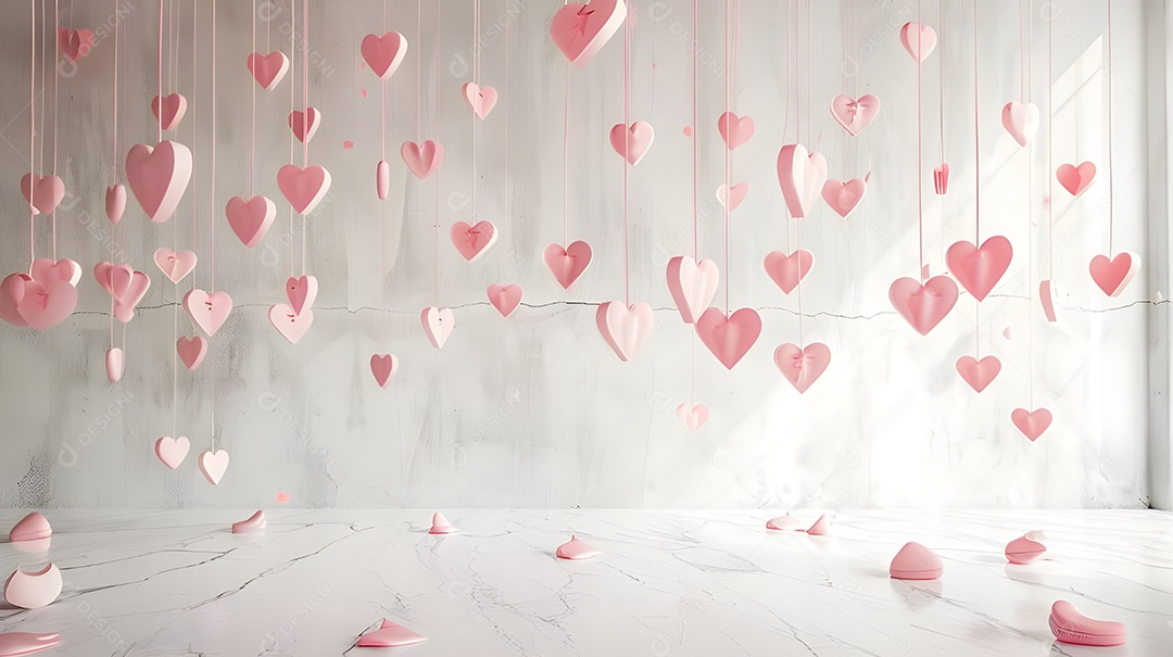 Enfeites de coração pendurados linhas