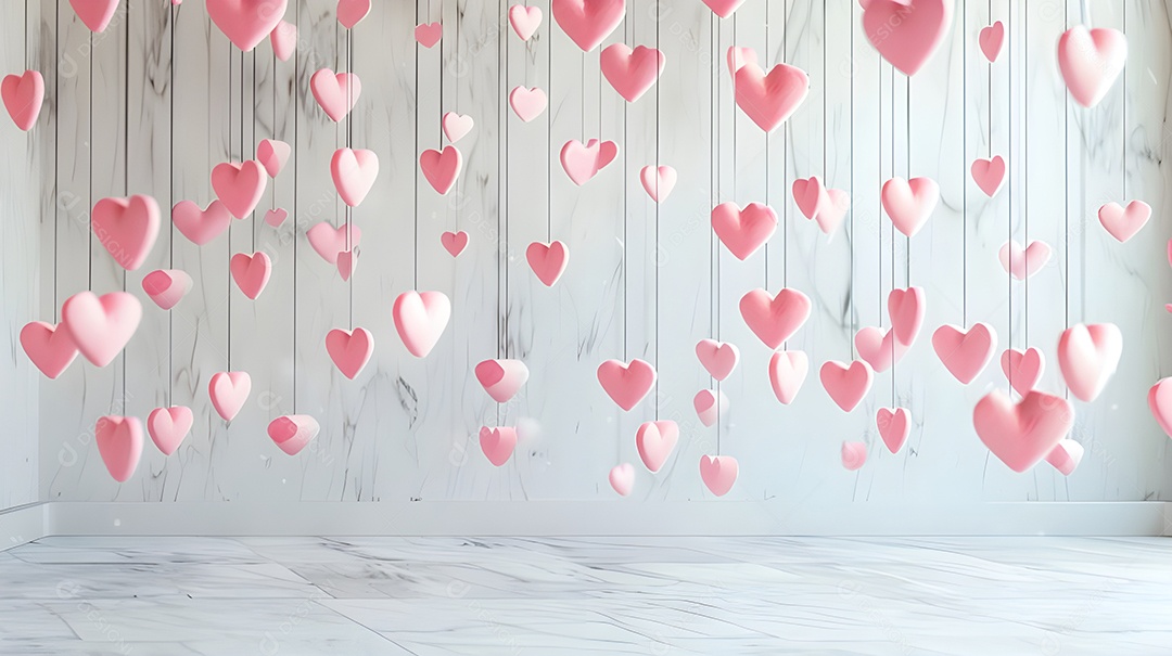 Enfeites de corações pendurados com confetes