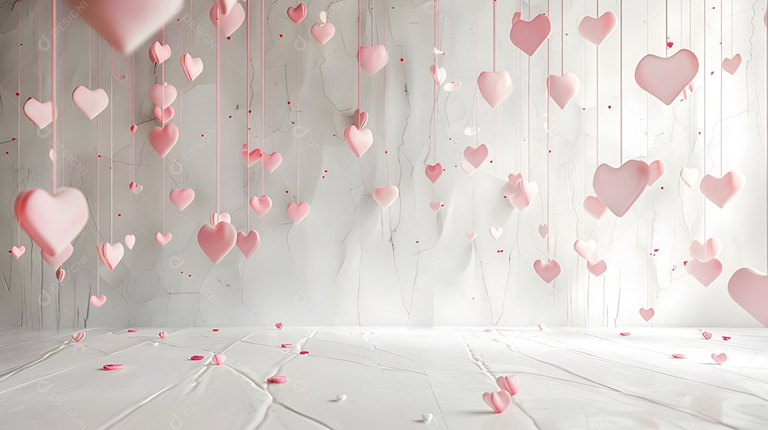 Enfeites de coração pendurados linhas