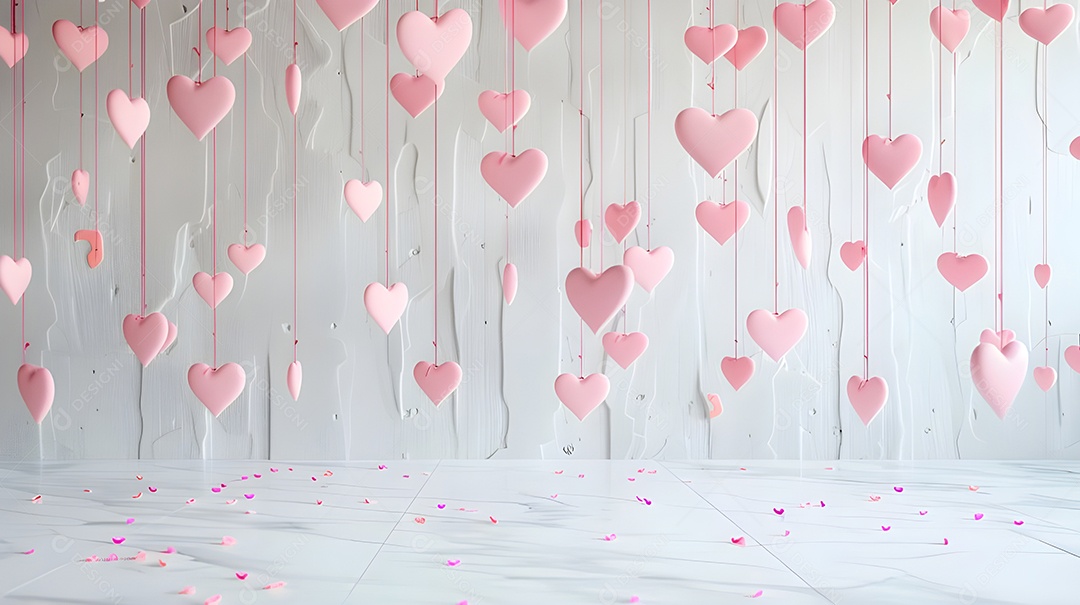 Decoração de corações pendurados sobre linhas