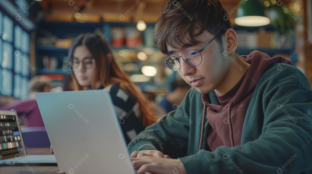 Estudantes editando videos para publicidade