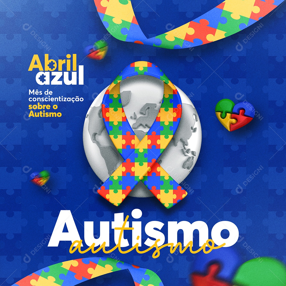 Abril Azul Mês de Conscientização Sobre o Autismo Social Media PSD Editável