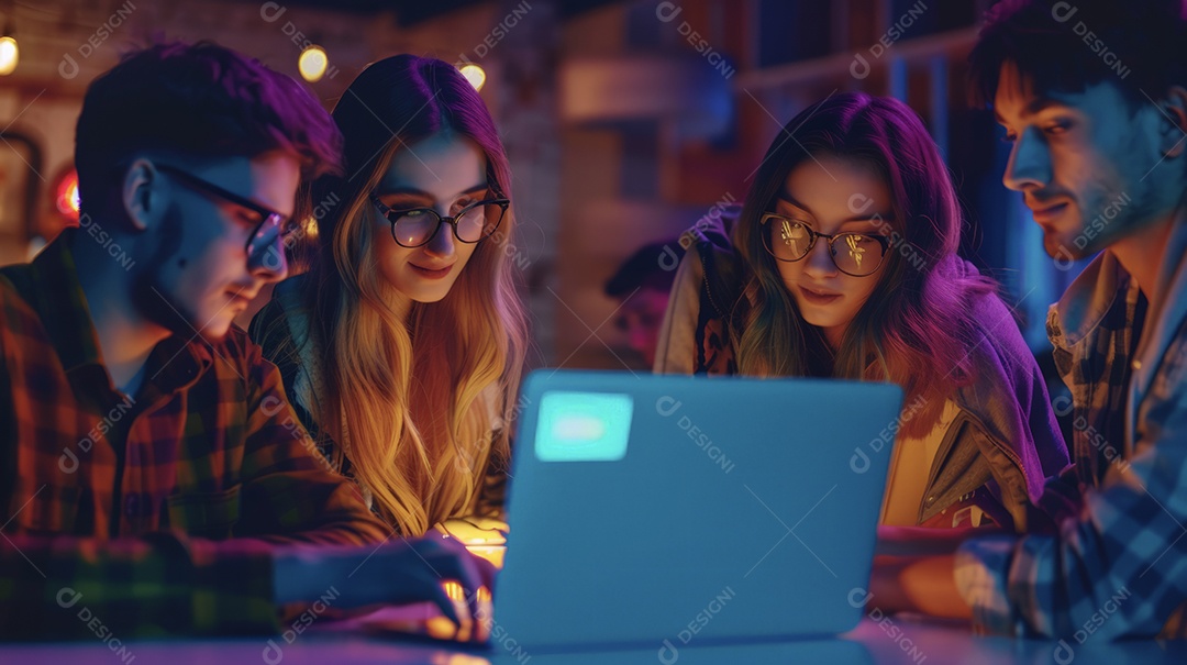 Estudantes editando videos para publicidade