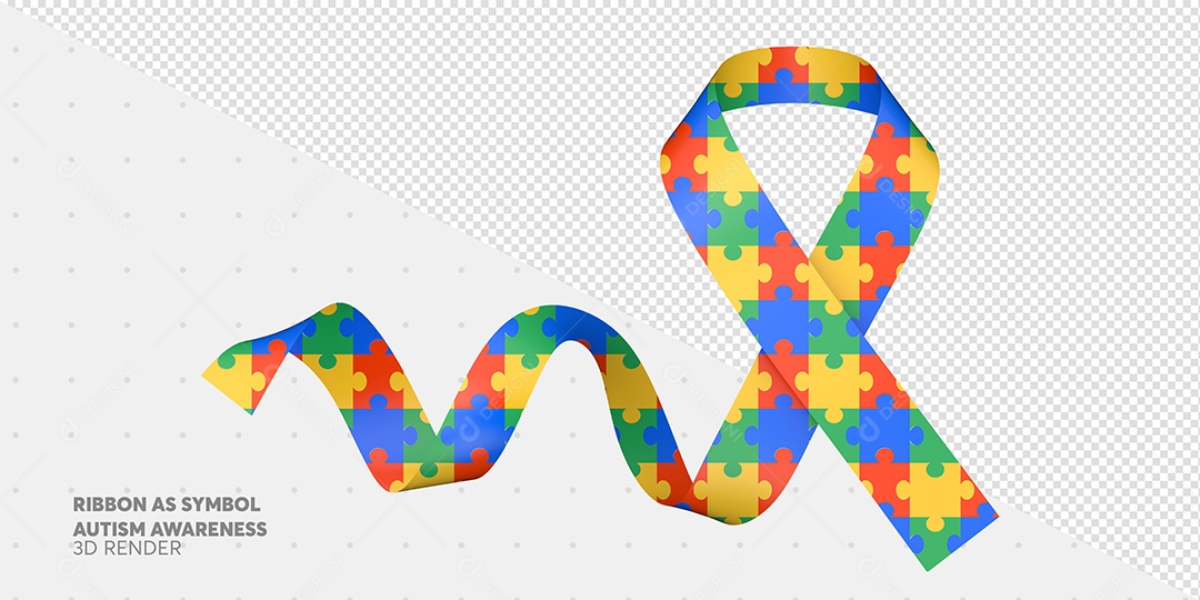 Elemento 3D Fita Colorida Conscientização do Autismo para Composição PSD