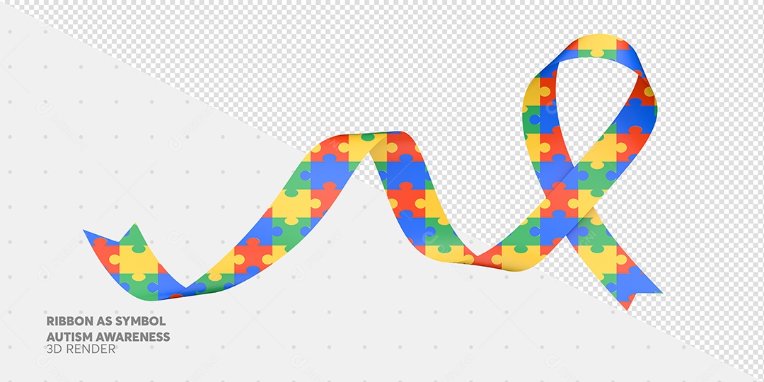 Elemento 3D Laço Colorida Conscientização do Autismo para Composição PSD